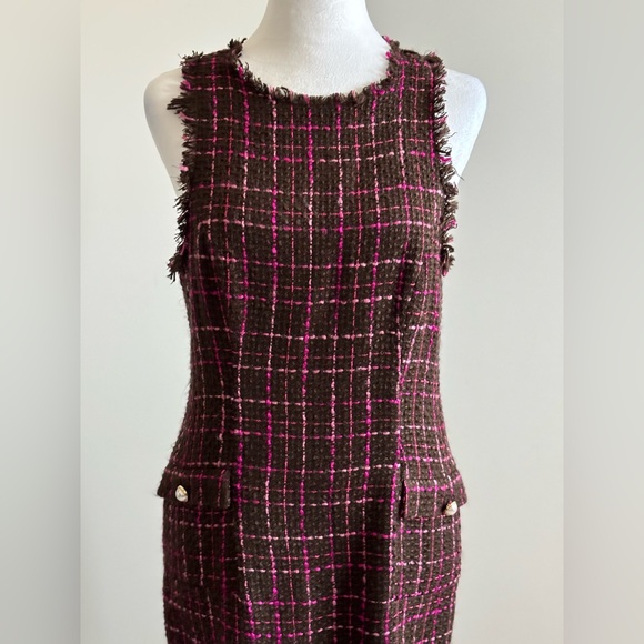 Vintage Majorelle Brown and Pink Vintage Sleeveless Tweed Dress - Picture 1 of 15